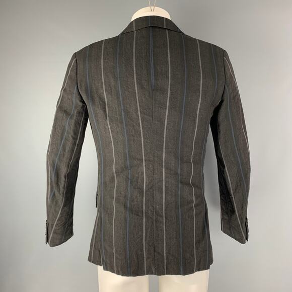 COMME des GARCONS Chest Size S Grey Charcoal Stripe Wool / Linen Sport Coat - Picture 4 of 6
